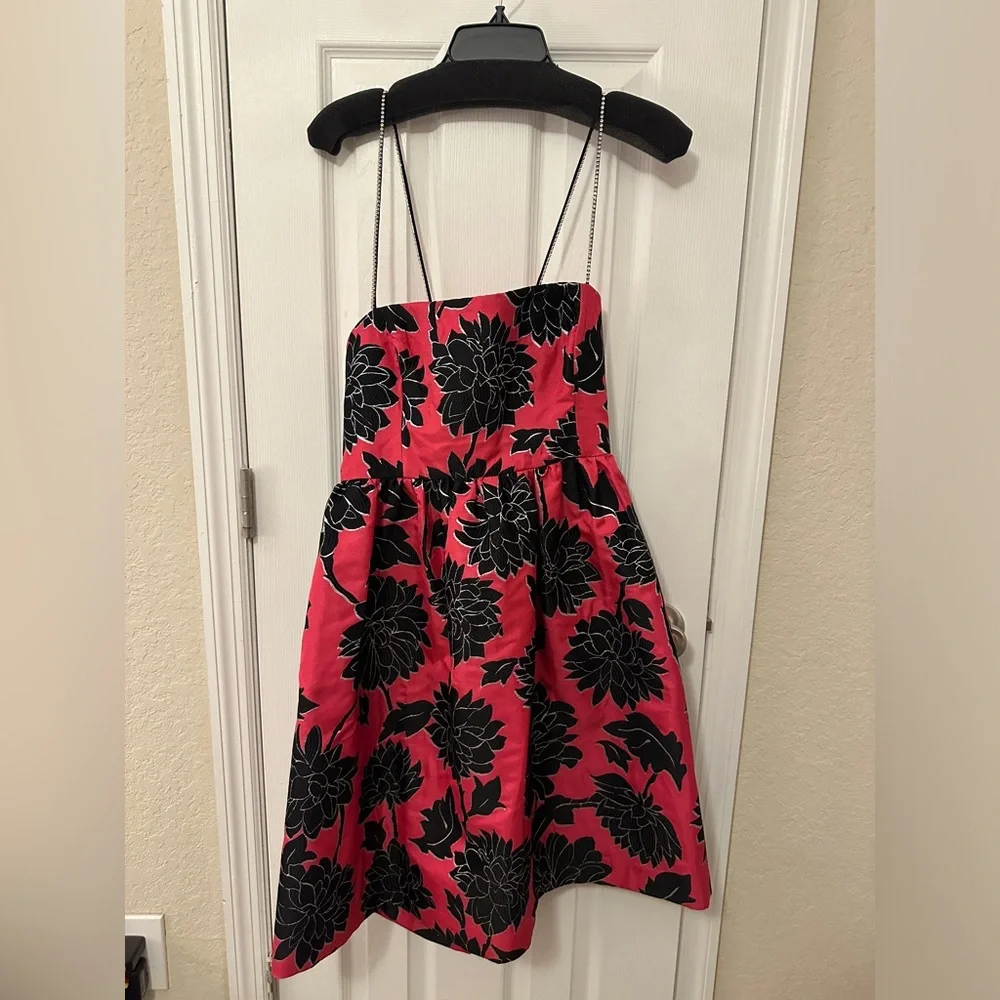 kate spade Pink and Black Floral Strapless Mini Dress